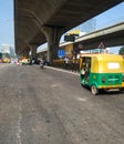 Beautiful view of Tumkur or Nelamangala 8 Lane Road with flyover, metro pillar and metro stop with limited traffic jam on road