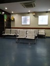 Closeup of Empty Steel Chairs at the Entrance or Opposite of Reception of Fortis Hospital, Rajajinagar. Hospital waiting room with