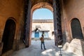 The arched entrance gateway to the ancient Bengaluru Fort in the old town area of the Royalty Free Stock Photo