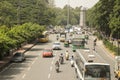 Bangalore, Karnataka India-June 04 2019 : Aerial View of five lane highway road with waiting vehicles near BBMP Bengaluru Office, Royalty Free Stock Photo