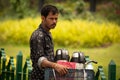 Bangalore, Karnataka India-June 04 2019 : Street Vendor selling Tea on Cycle at Bengaluru Royalty Free Stock Photo