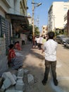 Closeup of Indian Peoples Standing in a Queue for a Mutton during Ugadi Festival near Laggere Main Road