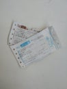 Group of Kengeri to Pandavapura and Pandavapura to Kengeri Blue and Brown Railway Ticket isolated in a white background