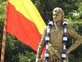 Closeup of beautiful Kannada Legend Actor Dr. Rajkumar Mayura Movie Character Standing Pose above the Hampi Chariot at