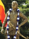 Closeup of beautiful Kannada Legend Actor Dr. Rajkumar Mayura Movie Character Standing Pose above the Hampi Chariot at