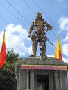 Closeup of beautiful Kannada Legend Actor Dr. Rajkumar Mayura Movie Character Standing Pose above the Hampi Chariot at