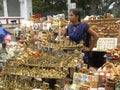 Bangalore, Karnataka, India - November 23 2018 Indian girl selling pooja items