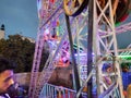 Closeup of beautiful robotic birds and big wheel amusement park near the Kamakshipalya Ground Royalty Free Stock Photo