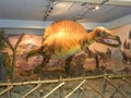 Bangalore, Karnataka, India - September 8, 2009 Orange color statue of Spinosaurus dinosaur