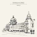 Bangalore vector postcard. India. Vintage travel sketch