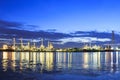 Bangchak Petroleum's oil refinery in the morning, beside the Chao Phraya River