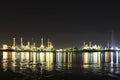 Bangchak Petroleum's oil refinery in Silhouette, beside the Chao Phraya River