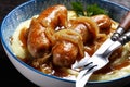 Bangers and mash traditional british dish top view Royalty Free Stock Photo