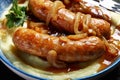 Bangers and mash traditional british dish top view Royalty Free Stock Photo