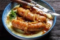 Bangers and mash traditional british dish top view Royalty Free Stock Photo