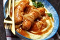 Bangers and mash traditional british dish top view Royalty Free Stock Photo