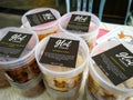 Gluten free cookies in various flavours in a container. Local brand Glut cookies