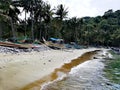 Bangkas on sea shore on tropical Mindoro, Philippines Royalty Free Stock Photo