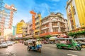 Bangkok China Town or Yaowarat road in evening sunset with Tuk T