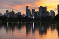 Bangkok city beautiful skyline at dusk, viewing from Lumphini Park Royalty Free Stock Photo