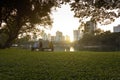 Bangkok city beautiful skyline at dusk, viewing from Lumphini Park Royalty Free Stock Photo