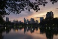 Bangkok city beautiful skyline at dusk, viewing from Lumphini Park Royalty Free Stock Photo