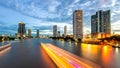 Bangkok city - Beautiful sunset curve Chao Phraya River Royalty Free Stock Photo