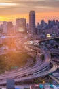 Bangkok city downtown aerial view over highway intersection Royalty Free Stock Photo