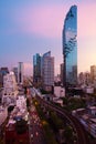 Bangkok city building tower skyline with skytrain nigh in Asia Thailand Royalty Free Stock Photo