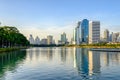 Bangkok city downtown at dusk with reflection of skyline Royalty Free Stock Photo