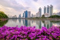 Bangkok city downtown at dusk with reflection of skyline Royalty Free Stock Photo