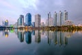 Bangkok city downtown at dusk with reflection of skyline Royalty Free Stock Photo