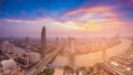 Bangkok city downtown with river curved aerial view