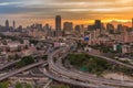 Bangkok city with highway intersection aerial view Royalty Free Stock Photo