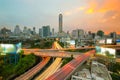 Bangkok city in night view with main traffic, Thailand Royalty Free Stock Photo