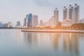 Bangkok city office building over water lake Royalty Free Stock Photo