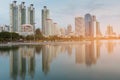 Bangkok city office building with water reflection Royalty Free Stock Photo