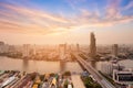 Bangkok city river aerial view with dramatic after sunset sky background Royalty Free Stock Photo
