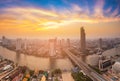 Bangkok city river curved aerial view with sunset sky background Royalty Free Stock Photo