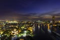 Bangkok City Scape, Thailand night. Panorama of Chao Praya River in Bangkok. View of phra Sumen fort with grand Palace and Emerald Royalty Free Stock Photo