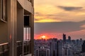 Bangkok city and sunset scenic view from view point from an condominium balcony Royalty Free Stock Photo