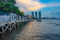 Bangkok City with Sunset sky and Chao praya river Royalty Free Stock Photo