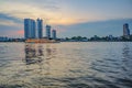 Bangkok City with Sunset sky and Chao praya river Royalty Free Stock Photo