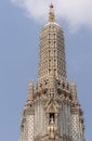 Closeup of top of Main Spire of Temple of Dawn, Bangkok Thailand