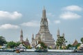 Side view on Temple of Dawn and Chao Phraya River, Bangkok Thailand