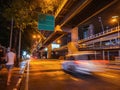 Bangkok City Traffic in the night time with the motion bur of the car Royalty Free Stock Photo