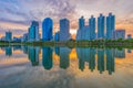 Bangkok citysape downtown at sunrise with reflection of skyline, Bangkok,Thailand. Royalty Free Stock Photo