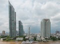 Bangkok Cityscape Business Administrative center with river view during sunset. Royalty Free Stock Photo