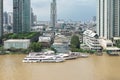 Bangkok Cityscape Business Administrative center with river view during sunset. Royalty Free Stock Photo