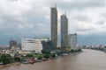 Bangkok Cityscape Business Administrative center with river view during sunset. Royalty Free Stock Photo